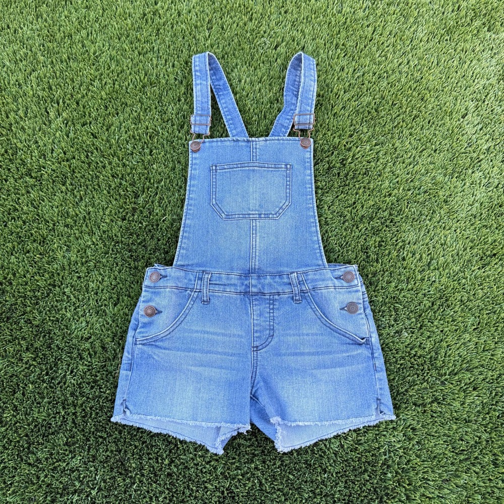 Cherokee Kids‎ Blue Denim Shortalls Medium Wash Frayed Hem Size Large L/G